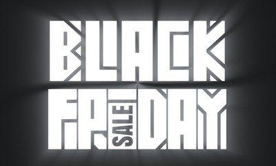 Black Friday sale inscription design template. Black Friday banner. Shining white text. 3D rendering