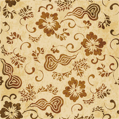 Retro brown watercolor texture grunge seamless background gourd spiral vine flower