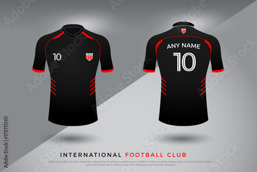Download Soccer T Shirt Design Uniform Set Of Soccer Kit Football Jersey Template For Football Club Red And Black Color Front And Back View Shirt Mock Up Vector Illustration Wall Mural Geengraphy