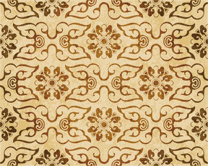 Retro brown watercolor texture grunge seamless background round curve cross flower