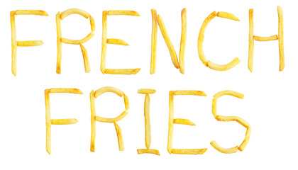 Words of French fries isolated on white background