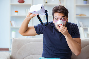 Young man defeated in sports game suffered loss with broken blee