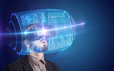 Businessman with virtual reality goggles