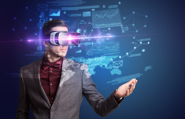Fototapeta na wymiar Businessman with virtual reality goggles