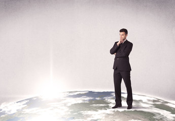 man standing in front of city landscape