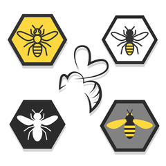 set of icons of bees