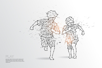 The particles, geometric art, line and dot of Kids running