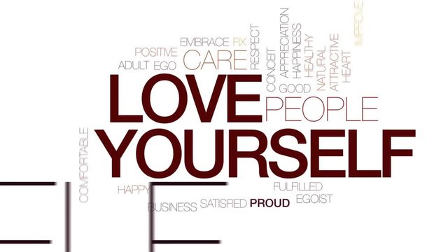 Love yourself  animated word cloud, text design animation. Kinetic typography.