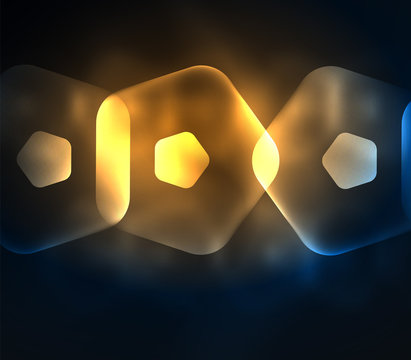 Glowing glass transparent pentagans, geometric abstract digital background
