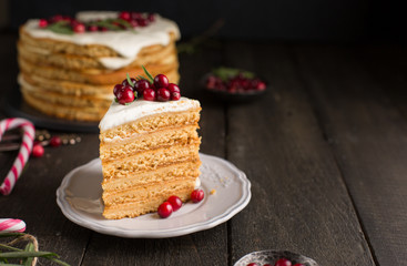 Honey nut ginger and carrot cake decorated with cranberries and rosemary. Perfect Christmas baked goods that you want to eat!)