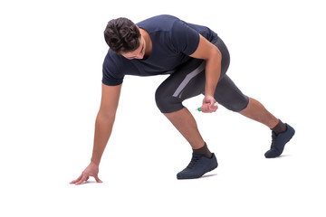 Naklejka premium Young man in doping concept isolated on white