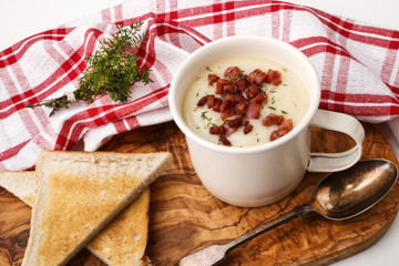 irish fine dinning, white bean soup with bacon