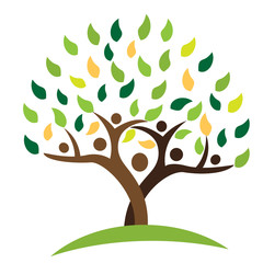 Logo tree family people green leafs. Ecology concept icon