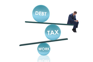 Businessman in debt and tax business concept