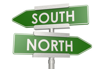 Norht and south green road sign