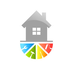 Renovation concept with house and work tools