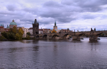 Fototapeta na wymiar Prague. Vltava river and Charles Bridge.