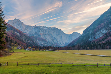 Logarska dolina - Logar valley, Slovenia in the morning with fog and mist © asafaric