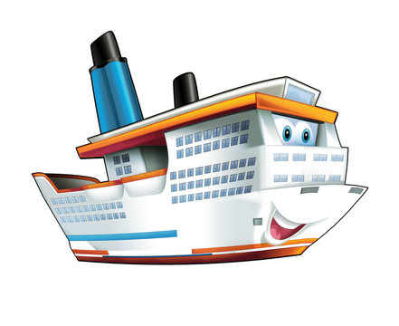 cartoon scene with happy ship illustration for children 