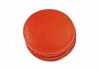 Closeup of red macaron isolated on white background