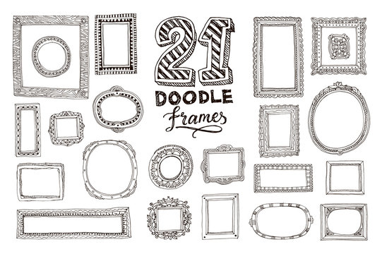Hand drawn doodle frames set. Vector illustration.