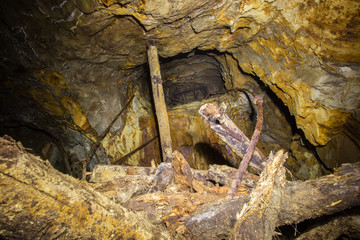 Underground mine shaft gold copper ore tunnel gallery collapsed