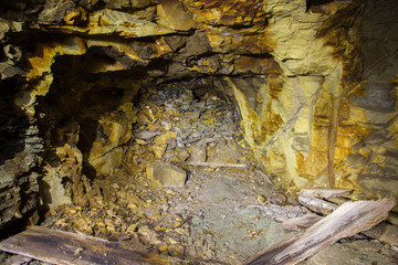 Fototapeta premium Underground mine shaft gold copper ore tunnel gallery collapsed