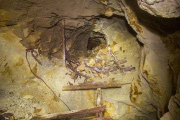 Underground mine shaft gold copper ore tunnel gallery collapsed