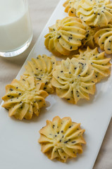 Homemade Sesame Butter Cookies and Glass of Milk.