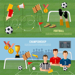 Fototapeta premium Elements of professional soccer flat design. Soccer banner, football team, signs and symbols