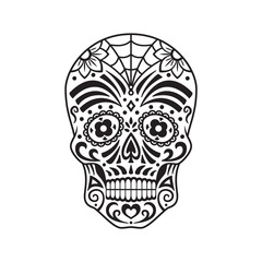 Sugar skull. Black tattoo. Mexican Day of the Dead. Vector illustration.