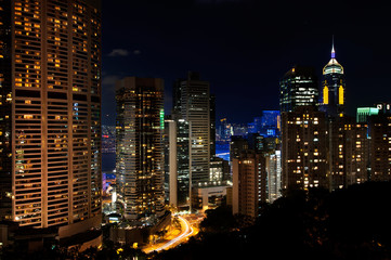 Fototapeta na wymiar Hong Kong Island cityscape and Central Plaza skyscraper by night
