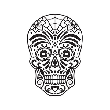 Sugar skull. Black tattoo. Mexican Day of the Dead. Vector illustration.