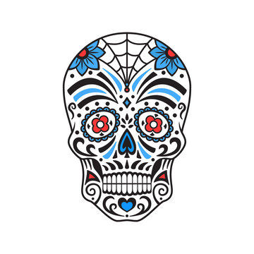 Sugar skull. Colorful tattoo. Mexican Day of the Dead. Vector illustration.