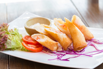 Deep fried spring rolls, Food Thai name is Por Pieer Tod (Thai Spring Roll)
