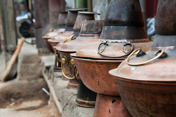 Chinese hot pot containers outside a Beijing restaurant