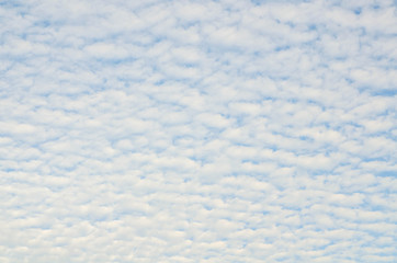 Blue sky with fluffy clouds shaped like a wave