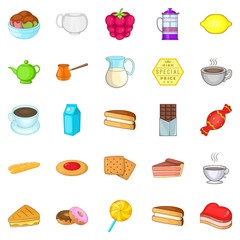 Chocolate snack icons set, cartoon style