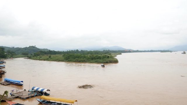 Mekong River In The Golden Triangle At Chiang Rai, Thailand.