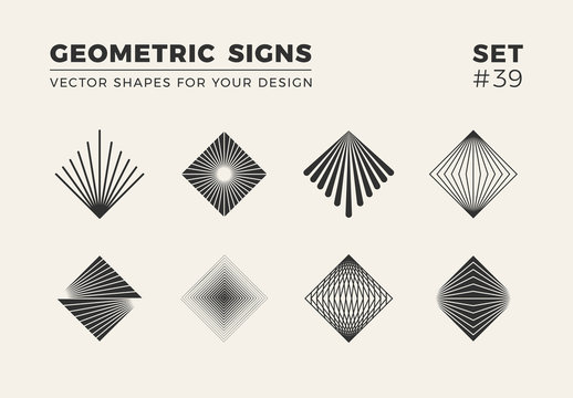 Set of eight minimalistic trendy shapes. Stylish vector logo emblems for Your design. Simple creative geometric signs collection.