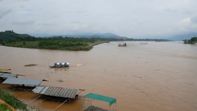 Mekong River In The Golden Triangle At Chiang Rai, Thailand.