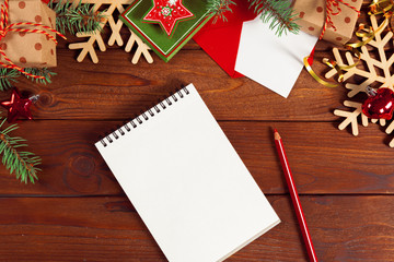 Greeting card and gift box on office table