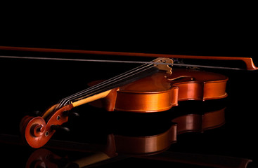 Violin end bow close-up isolated on black