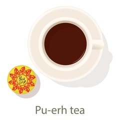 Puer tea icon, cartoon style