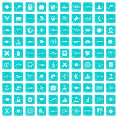 100 oceanologist icons set grunge blue