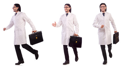 Young male doctor isolated on white