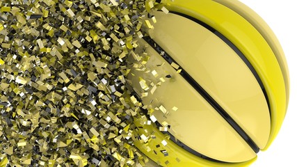 Yellow Basketball with Particles. 3D illustration. 3D high quality rendering.