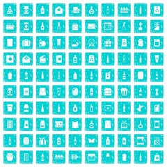 100 packaging icons set grunge blue