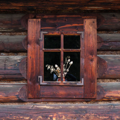 old window with autumn decoration