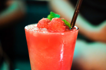 Watermelon juice in glass with watermelon